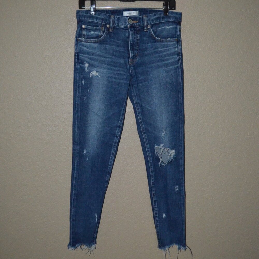 $350 Sz 27 Moussy Blue Destroyed Distressed Skinny Jeans
